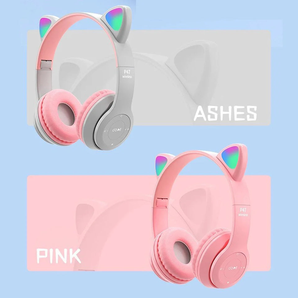Wireless Bluetooth Headphones Cat Ear Gaming Headset Glow Light Helmets Cute Sports Music Headsets For Children Girl Gifts