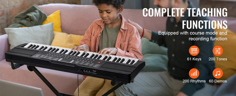 SucceBuy 61 Key Digital Keyboard Piano Electric Portable Piano 200 Tones 200 Rhythms or 600 Tones 500 Rhythms for Beginner Use