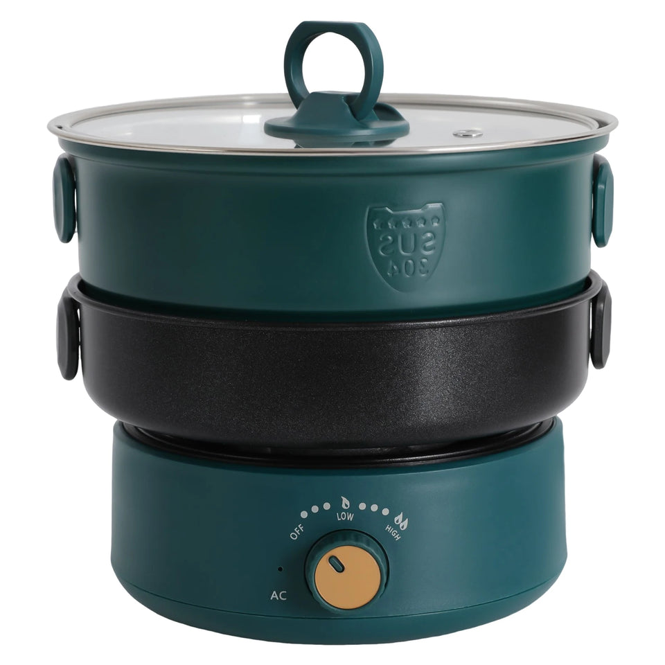 Portable Electric Hot Pot w/Foldable Handles Mini Hot Pot Multi-Functional Ramen Noodle Cooker with Power Adjustment