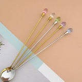 Crystal Spoon Set Long Handle Teaspoon 430 Stainless Steel Diamond Ice Spoon Perfect for Dessert Ice Cream Coffee Cocktail커피