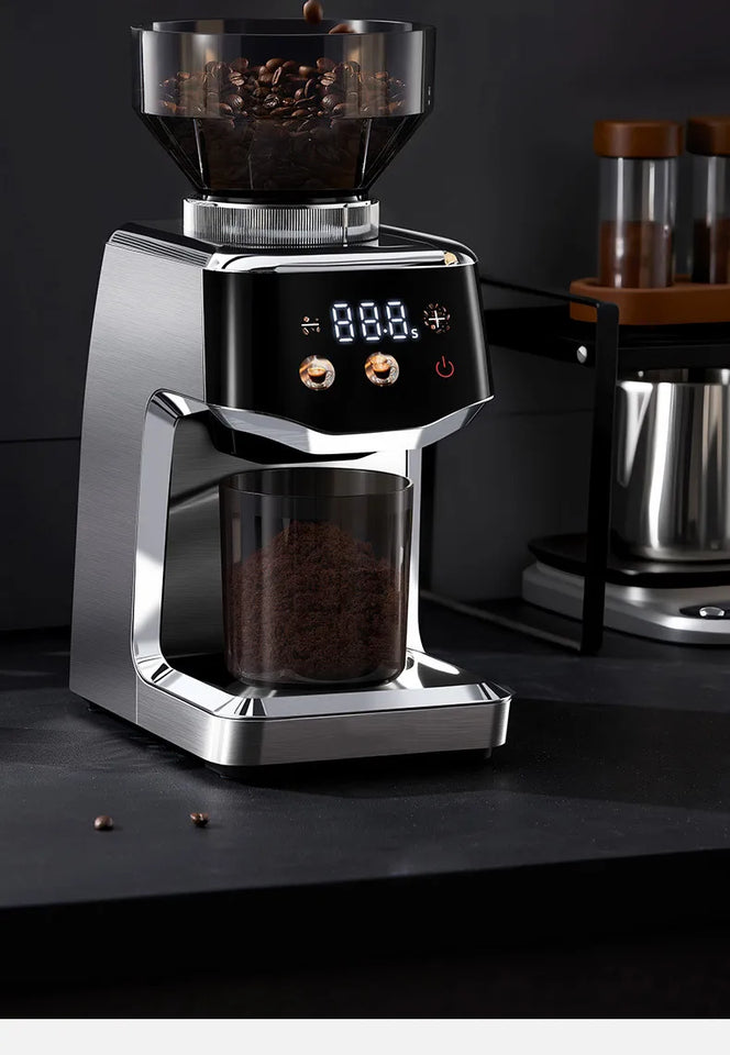 Touchscreen Electric Coffee Grinder - Automatic Commercial & Home Use, Stainless Steel Burr Mill with Dose Control, LCD Display