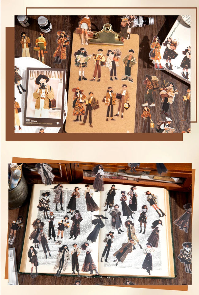 50pcs Kawaii Girl PET Sticker pack DIY Scrapbooking Decor Photo Album Creative Stationery Collage Materials Stickers