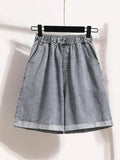 Plus Size Shorts For Women 2024 Summer New Arrivals High Elastic Waist Crimping Wide Leg Loose Streetwear Blue Jeans Shorts