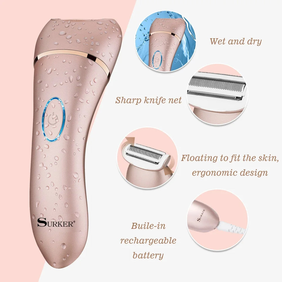 Surker Electric Bikini Trimer Shaver Women: 2 in 1 IPX7 Waterproof Wet & Dry Use Body Hair Trimmer and Facial Hair Remover