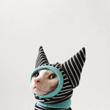 Four Legged Striped Shirt Hat Tail Cover Suit for Sphynx Cat Spring Black Sweatshirt for Kittens Hairless Warm Autumn Costumes