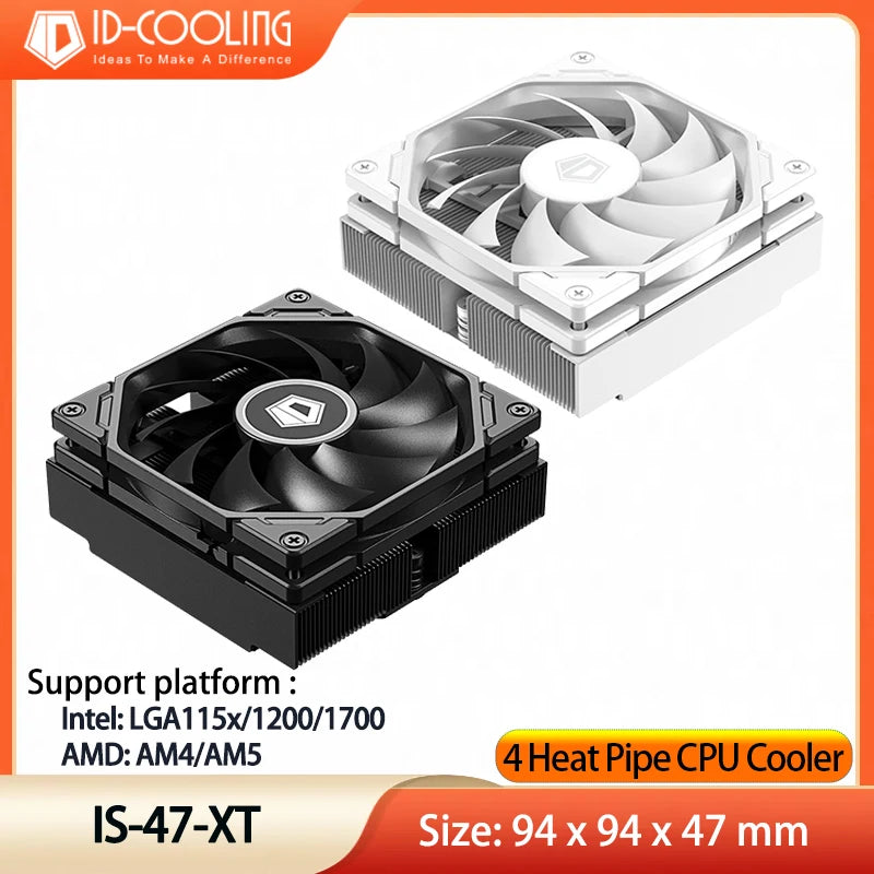 ID-COOLING IS-47 XT 4 HeatPipes CPU Processor Air Cooler 92mm PWM Cooling Fan ITX Radiator for Intel LAG1700/1200/115X AM4/AM5