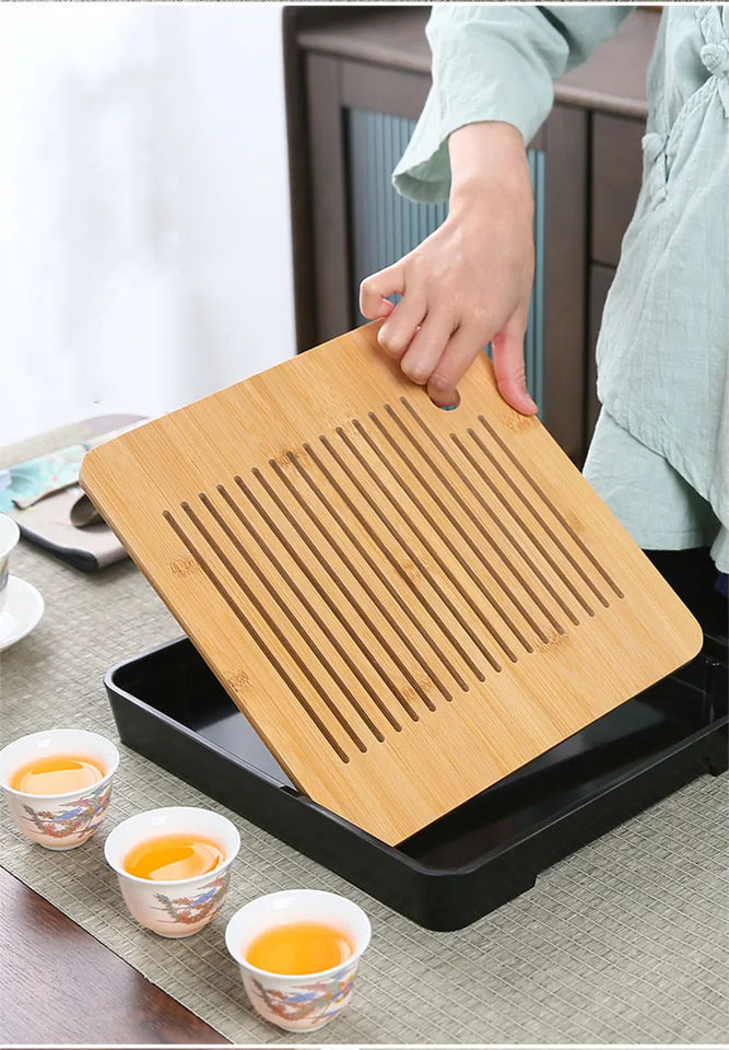 Bamboo Tea Tray Household Tea Set Accessories Small Tea Board Water Storage and Drainage Wet and Dry-use Tray Teaware Decorative