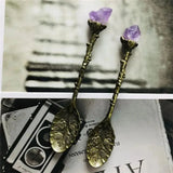 Natural Purple Amethyst Metal Spoons  Coffee Spoon Dessert Copper Spoon Long Handle Vintage Ice Cream Mixing Spoon