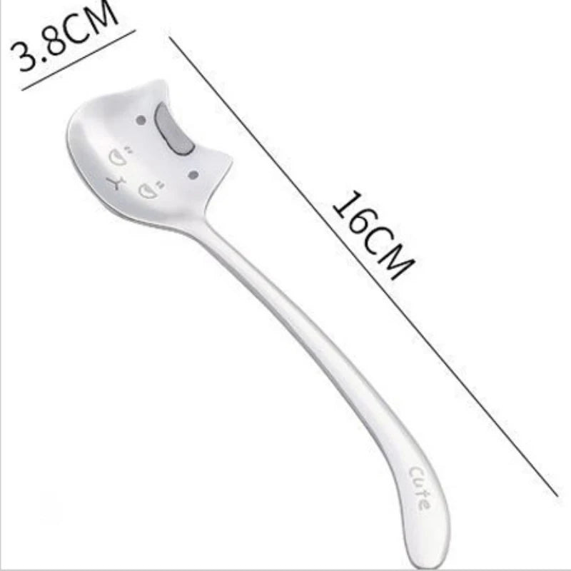 1PCS Cute Cat Coffee Spoon 304 Stainless Steel Cat Spoon Teaspoon Long Handle Flatware Gift Tableware Coffee Accessories