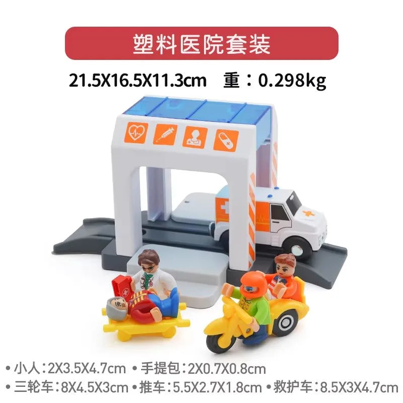 Set Police Thief Catching Building Block Suit Compatible With Wooden Train Track Plastic Police Station Children's Toys Gifts