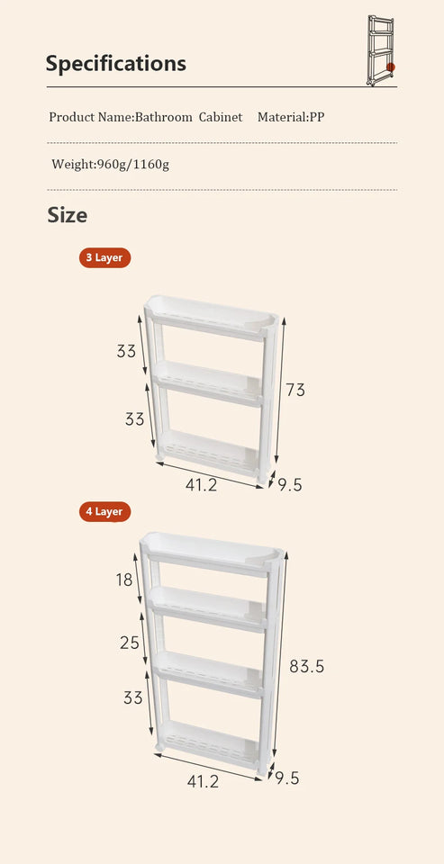 Bathroom Cabinet  Behind The Door Storage and Kitchen Storage Rack Multi-layer Narrow Cabinet Space Saving Trolley Storage Rack