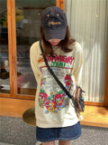 Harajuku Retro Top Strawberry Print Sweatshirt  Women Loose Streetwear Sweatshirts American  Oversized Pullovers