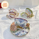Classical Porcelain Cup&saucer 220ml Gold-plated Coffee Mug Water Mugs Dining Table Afternoon Tea Teacup Fruits Juice Cup