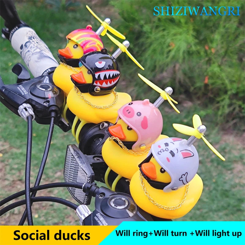 Bicycle Bell Black/Yellow Duck Cartoon Little Ducks Helmet Head Light Shining Duck Bicycle Bells Handlebar Bicycle Accessories