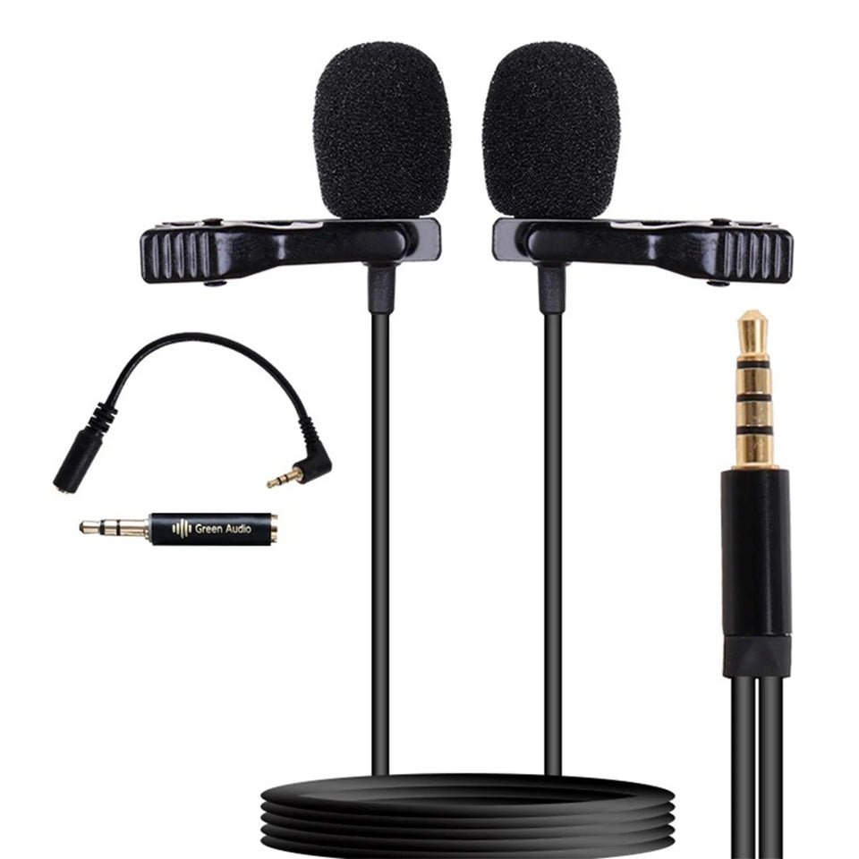 Professional Dual Mini Lavalier Microphone 3.5mm Mini Collar Clip Microphone Mic Studio Lapel Condenser Smartphones Microphone