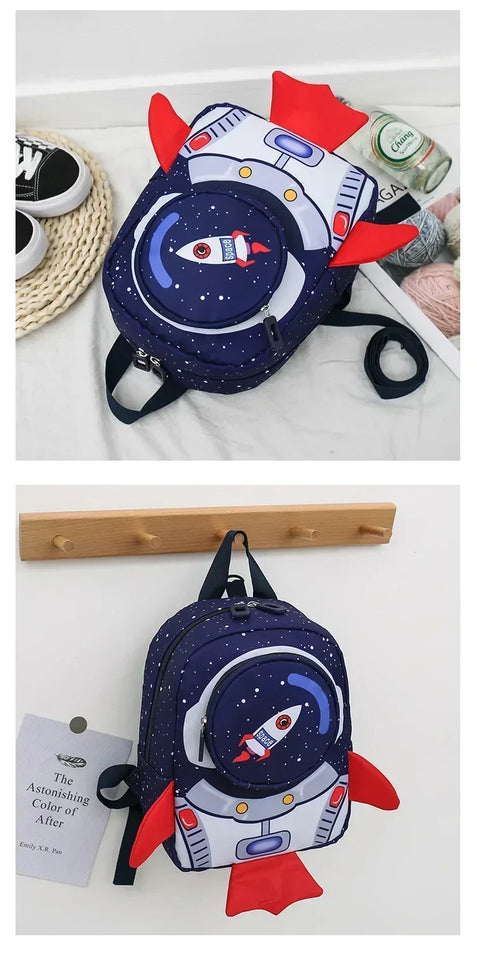 Childrens Anti Slip Backpack 1-3Years Old Space Rocket Towing Rope Kindergarten Backpack Childrens Early Education Bag New Model