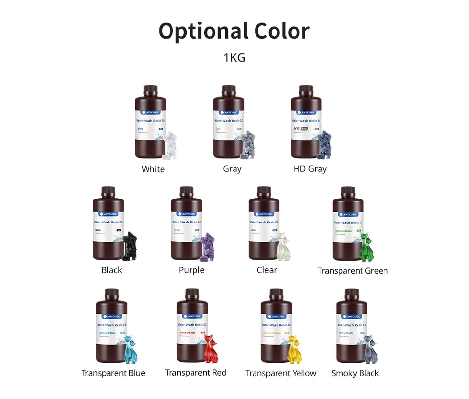 ANYCUBIC Water-Wash Resin 3kg High Precision Low Odor Low Viscosity 3D Printing Standard Photopolymer For LCD 3D Printer
