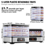 SucceBuy 5 Tray Food Dehydrator Machine 300W Stainless Steel Electric Food Dryer w/ Digital Adjustable Timer & Temperature