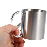 Stainless Steel Mountaineering Water Cup Button Coffee Camping Mug with Carabiner Handle Climbing Hiking Backpacking Travel Cups