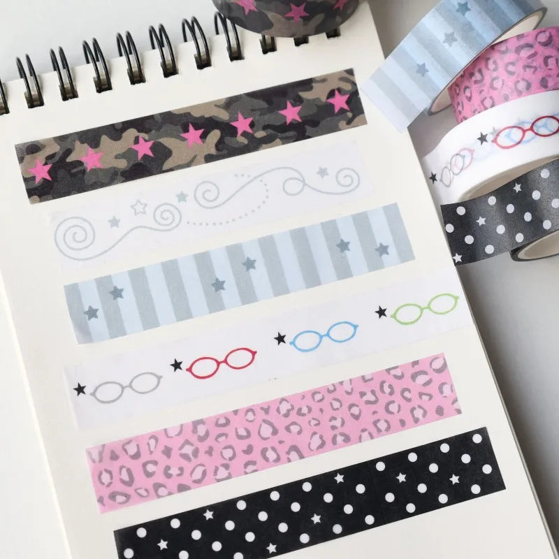 1.5cm x 3m Korean Sweet Cool Washi Tape Star Glasses Leopard Print Polka Dot DIY Journal Collage Decorative Tape Roll