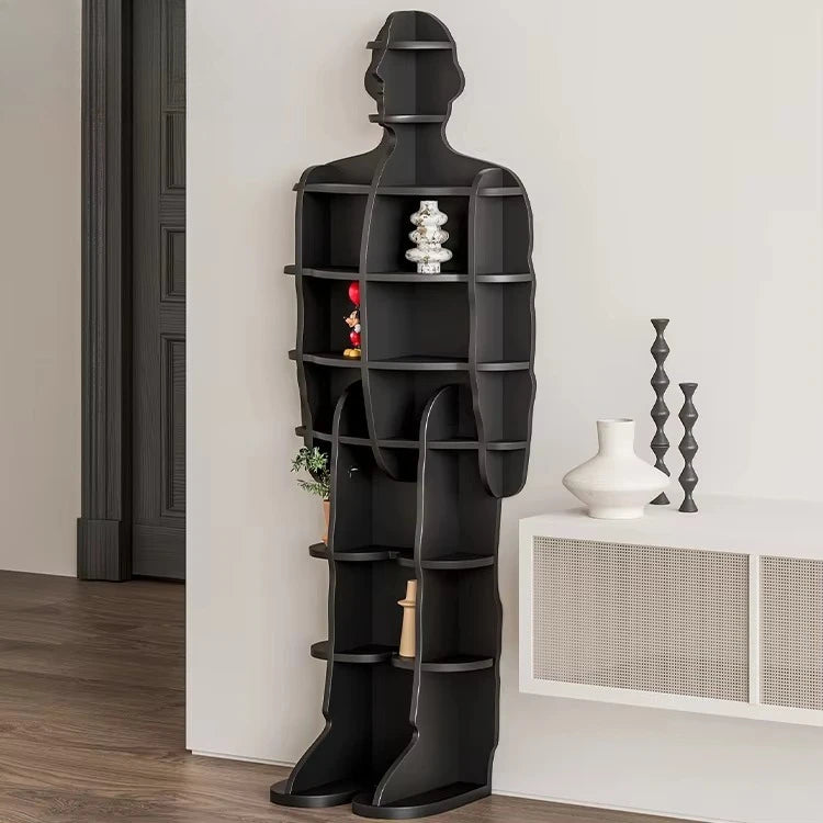Furniture Modern Living Room Furniture Storage Wooden Black Corner Decoration Standing Bookshelf Human Modeling