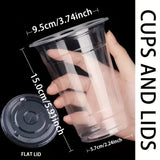 50pcs/Set 12/16OZ Plastic Cups With Lids Disposable Cups For Iced Coffee Smoothie Milkshake Cold Drinks Birthday Party Supplies