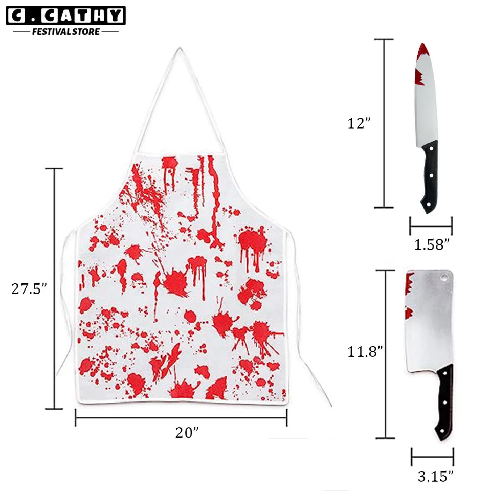 Halloween Blood Apron Set Party Butcher Costume Sharp Knife Horror Kitchen Bloody Scary Dress Up Atmosphere Cosplay Props