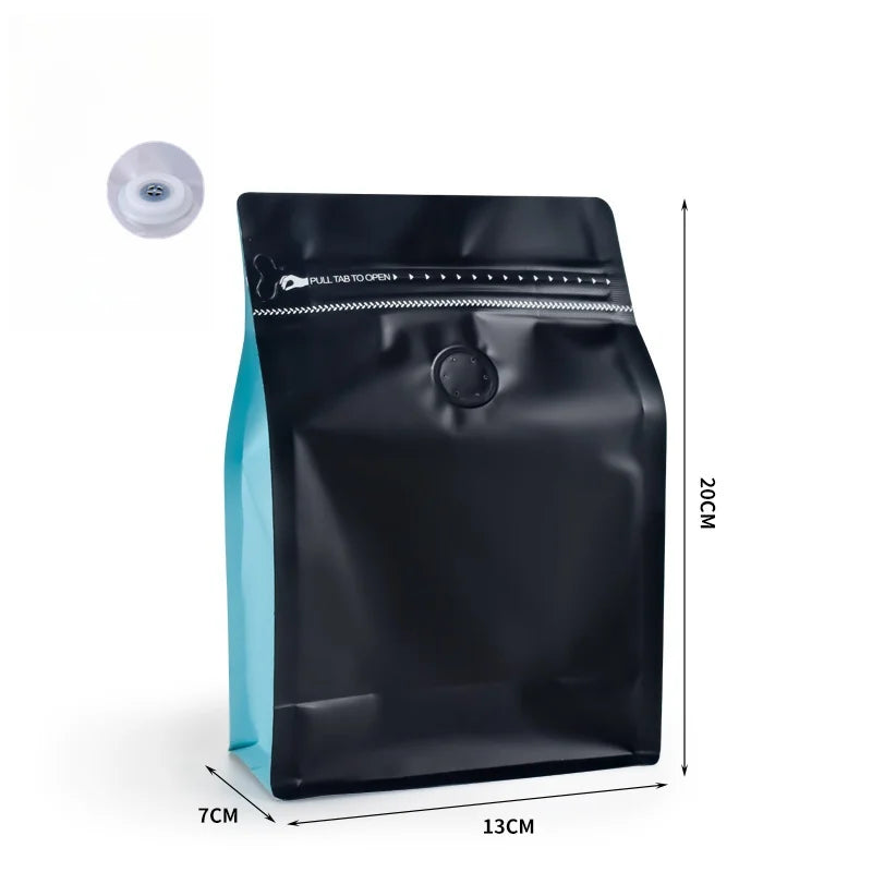 StoBag 50pcs 250g Coffee Beans Packaging Bag with Valve Aluminum Foil Heat Sealing for Powder Tea Nuts Storage Reusable Pouch