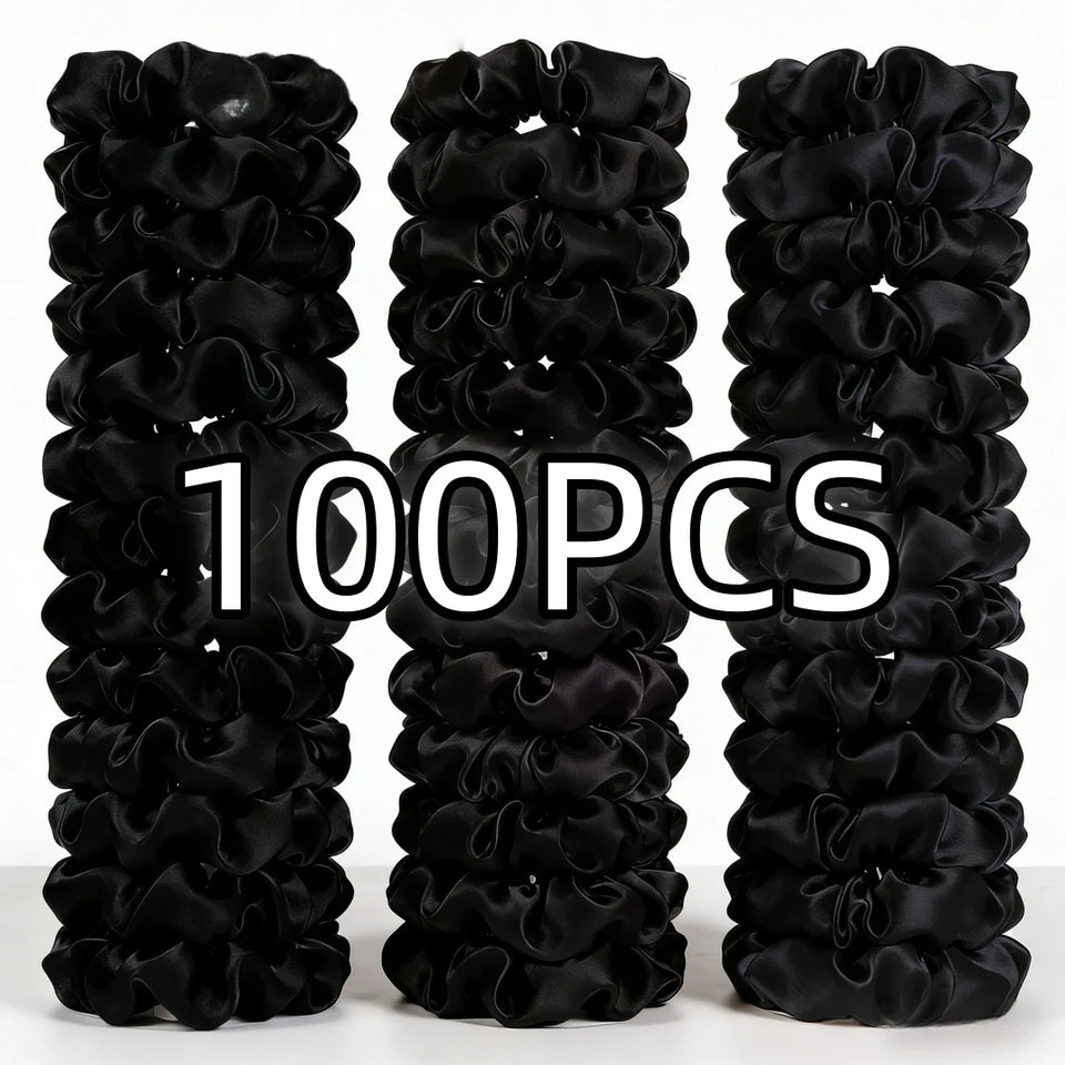 1/30/60/100pcs bulk satin scrunchies 100colors  women small 6.5cm headwear hair ties accessories casual cute black coffee