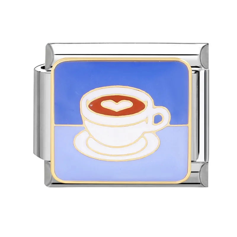 Cute Cats Flowers Planet Coffee Milk Cake Mountain Italian Charm Links Fit 9mm Stainless Steel Bracelet DIY Jewelry Making Gifts