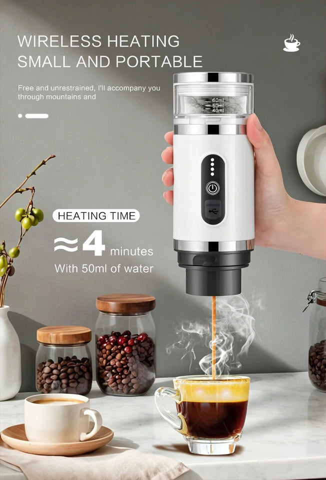 Outdoor camping portable capsule coffee machine, 3-in-1 multi-functional espresso machine with built-in wireless milk frother.
