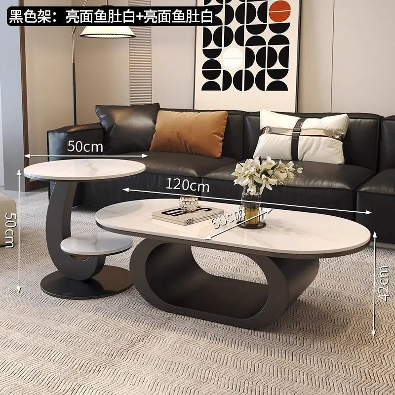 Italian minimalist new rock slab coffee table living room home simple modern high-end combination light luxury oval tea table
