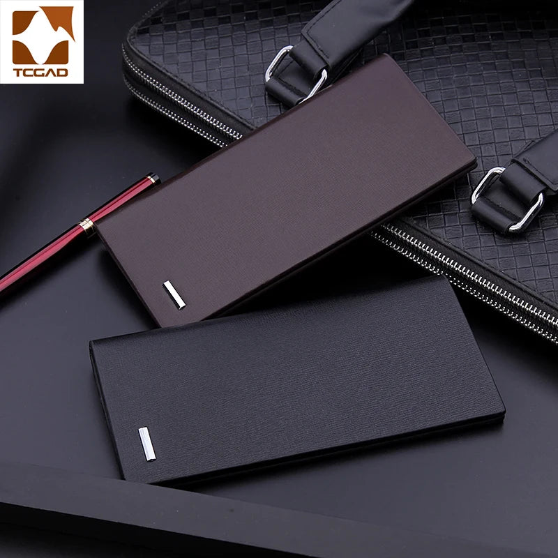Men's PU Leather Long Clutch, Thin Business Card Holder, Men's Wallet, Brown, Black, Coffee, Pocket Coin Purse, Fashion 2024