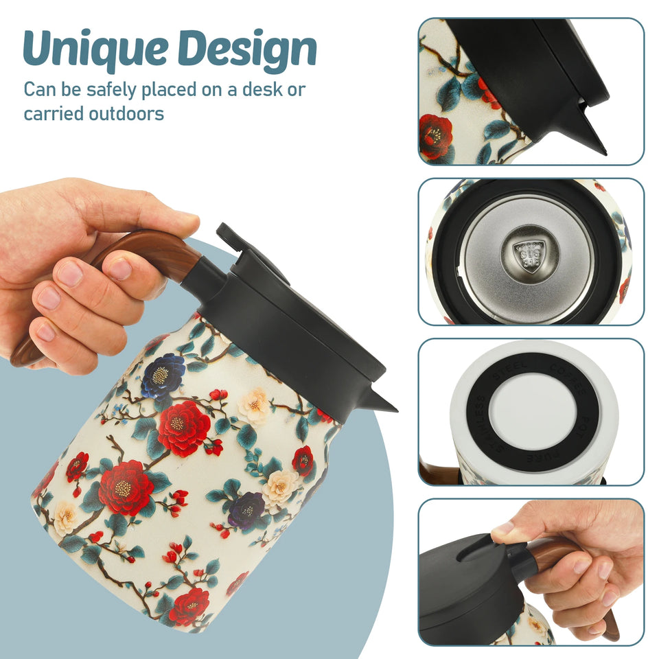 Vintage Floral Tea Thermos Stainless Steel Tea Kettle Drip-Proof Tea Pot With Tea Infuser Mini Thermo Coffee Pot Home Teaware