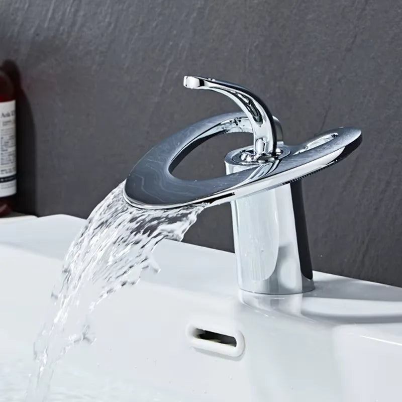 Waterfall Creative Bathroom Basin Faucet Sink Faucet Deck Mounted Hot Cold Water Mixer Crane Brass Body Single Hole Taps Mixers