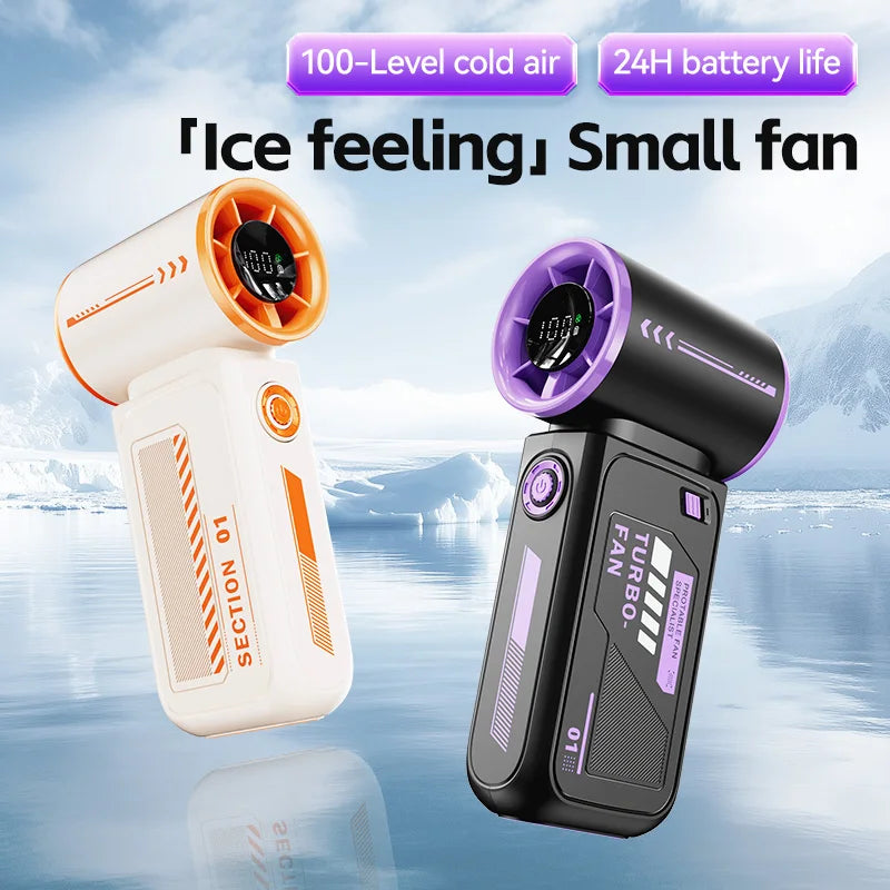 2025 New High Speed Turbo Small Air Cannon Electric Fan Portable Digital Display Handheld Fan USB Charging Fan Outdoor Mini Fan
