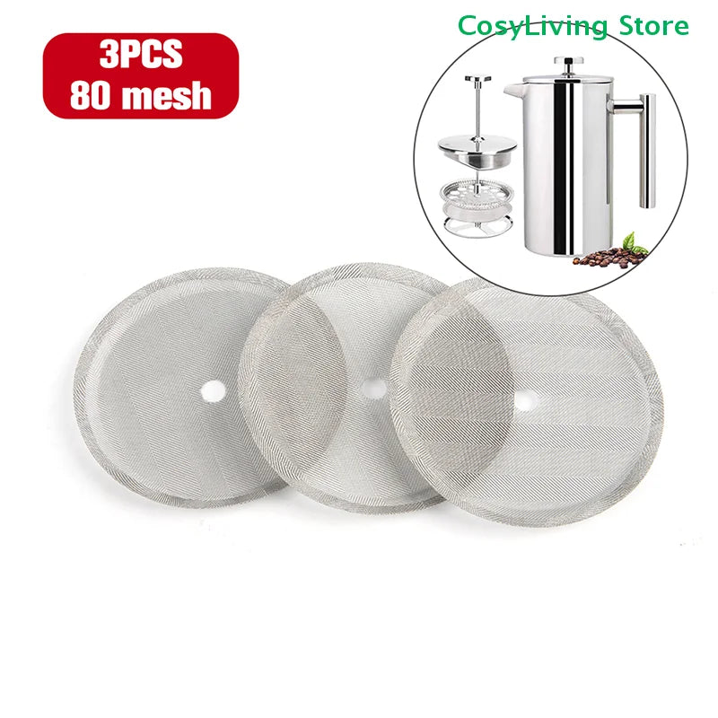 3Pcs Reusable French Press Coffee Maker Detachable Mesh Filter Stainless Steel