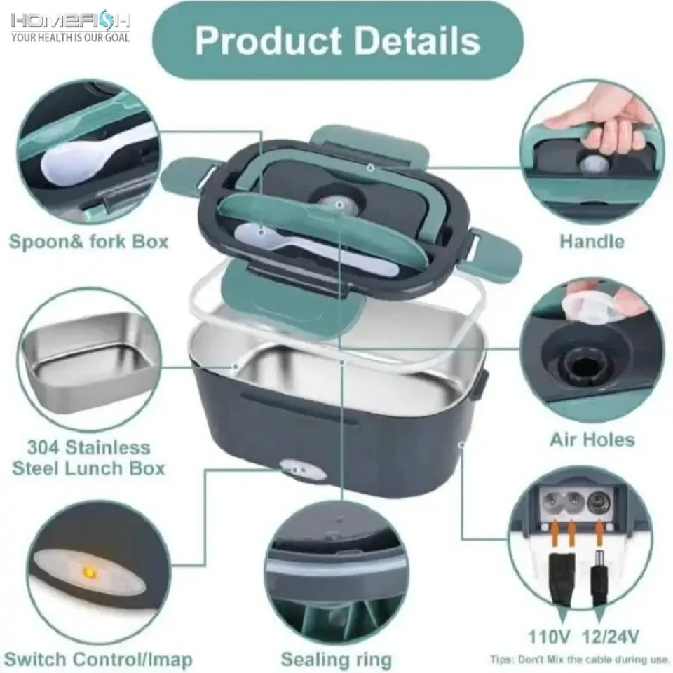1.5L Electric Lunch Box – Portable Food Warmer for Office & Car, 304 SS Inner Pot, 60W Efficient
