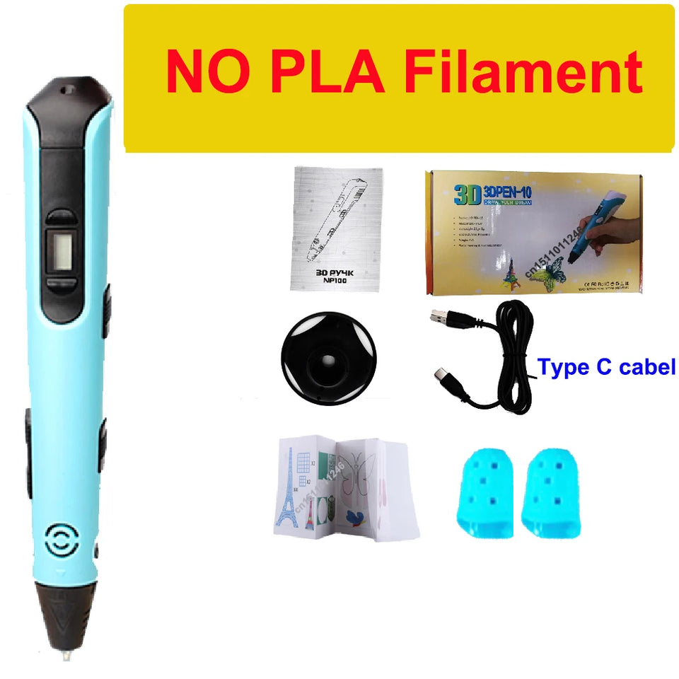 New 3D Printing Pen LCD Display Screen 1.75mm ABS/PLA 0.7mm Diameter Material Kids DIY Drawing Pen Christmas Birthday Gifts
