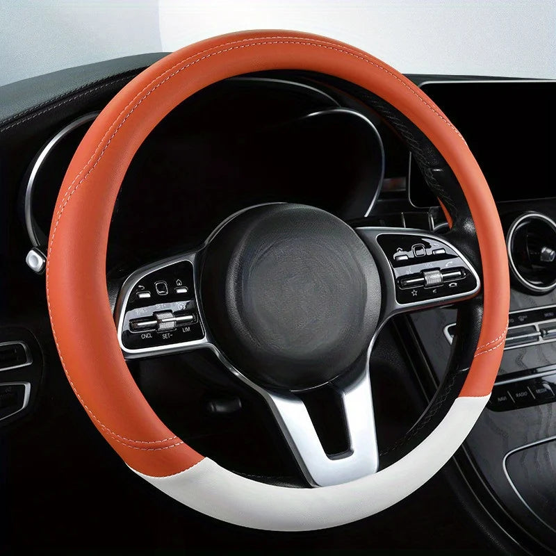 New Style Coffee Brown Car Steering Wheel Cover - All-Season Skin-Feel Nappa Leather, Automotive Grip