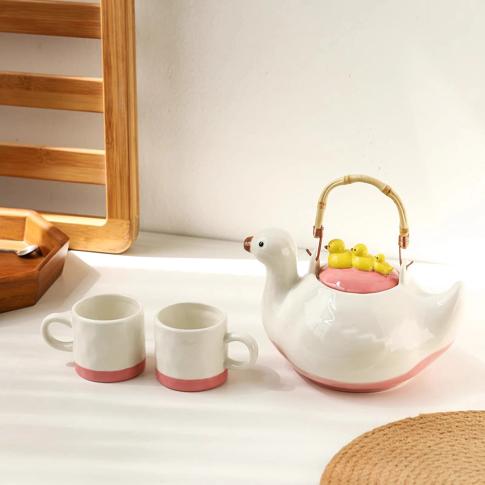 Duck,kettle,Drink water.Shape,Kettle set,Cup,Duckling,Cute,Pale pink,Summer,Goose,teacup,Brew tea,Household