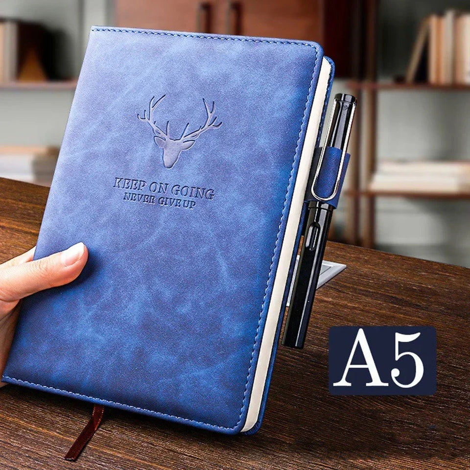 A5 Notebook Student Planning Efficiency Book Business Office Work Conference Notepad 360 Pages 100GSM Font Leather Cover
