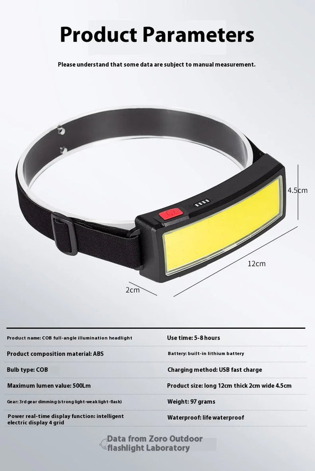 COB LED Super Bright Headlamp Rechargeable 180° Head Lamp Flashlight Outdoor Waterproof Running Fishing Camping Hiking Headlight