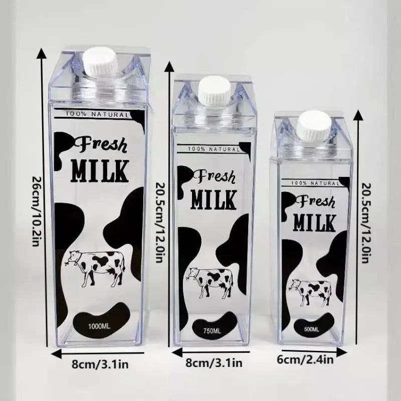 500/750/1000ML Milk Bottle Water Box Square Coffee Juice Tea Cup Transparent Milk Storage For Outdoor Sports Camping Gym