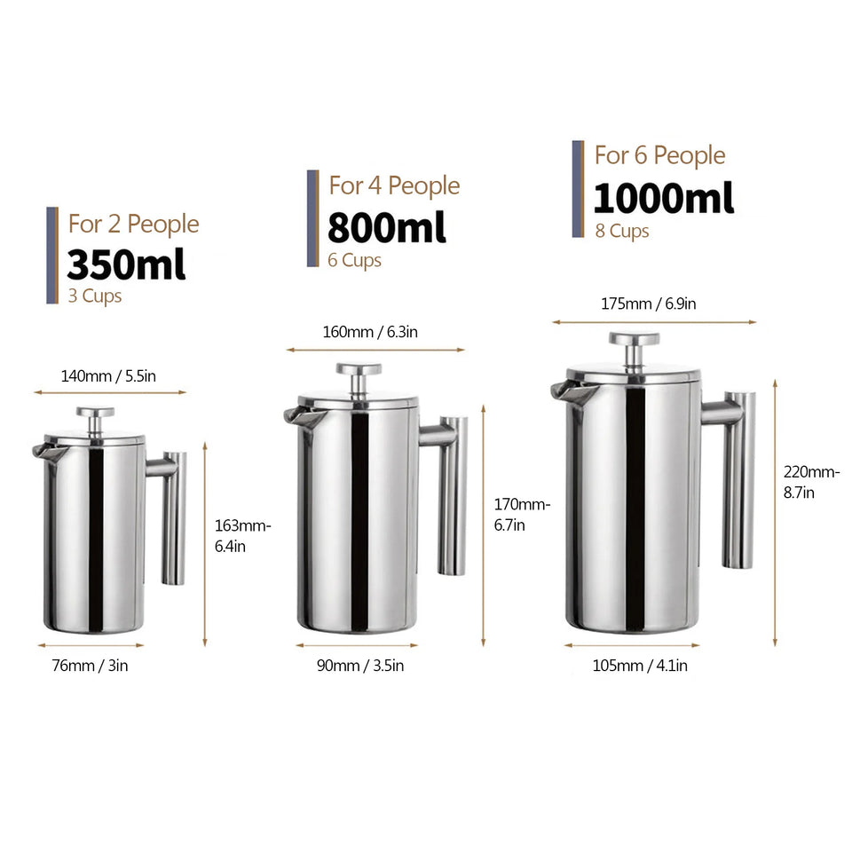 350ml/800ml/1000ml French Press Coffee Maker Stainless Steel Double Walled Insulated Coffee Maker Pot coffee maker coffee pot