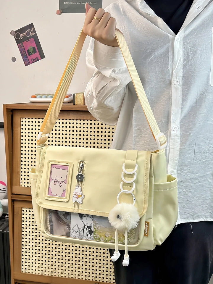 Y2K Japanese Harajuku School Bags for Teenage Girls New Transparent Itabag Crossbody Bag DIY Badges Display Plate Ita Bag
