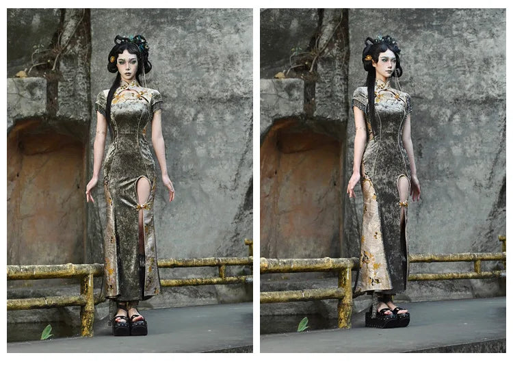 Blood Supply Original New Chinese Cheongsam Slim Dress Tie Tassel Jacquard Tunic Waist Sheath Long Trumpet Dresses Festival