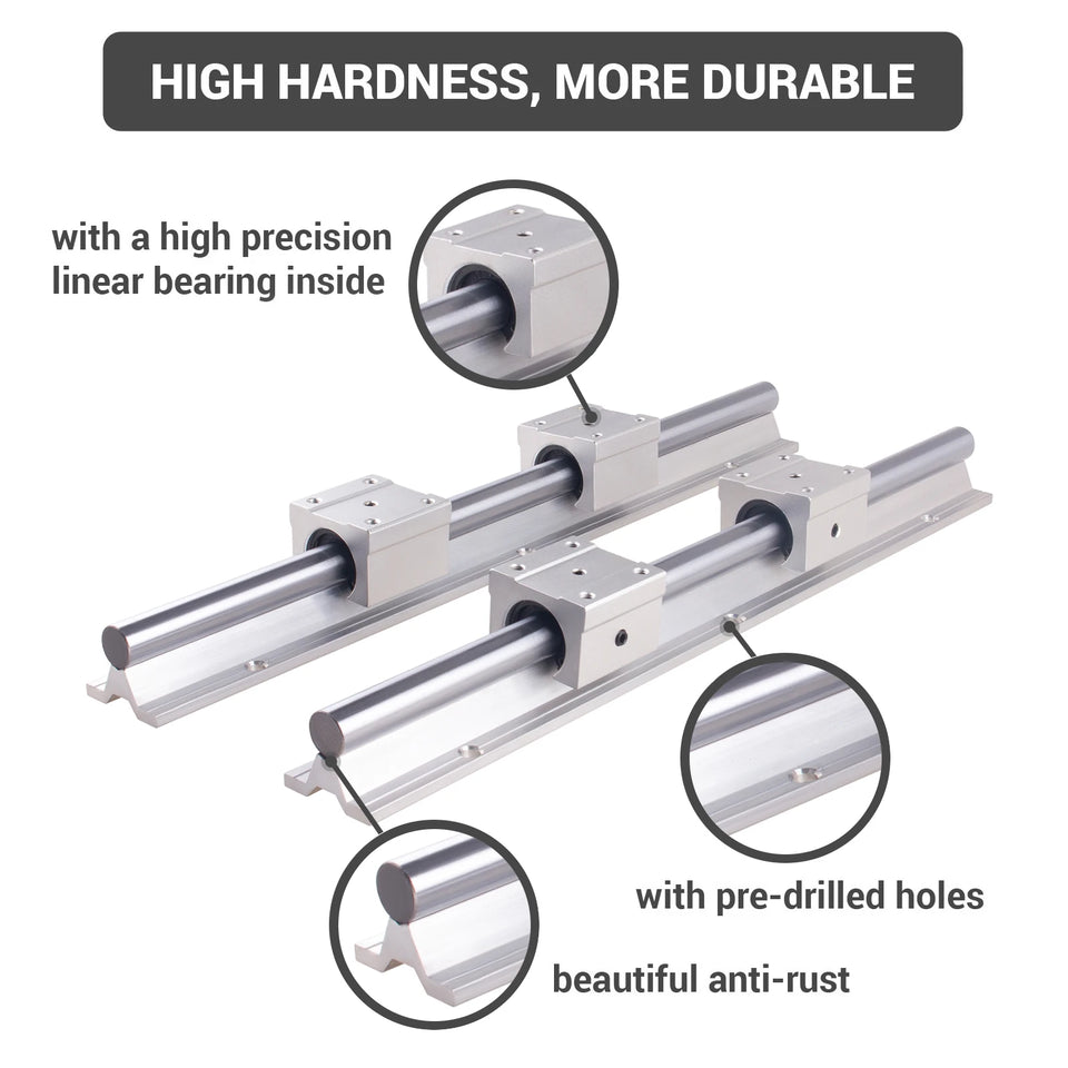 2PCS Linear Guide Rails SBR12 SBR16 SBR20 SBR25 200-2200mm+4PCS UU  Bearing Blocks  for DIY Mills CNC Part - Ship from USA