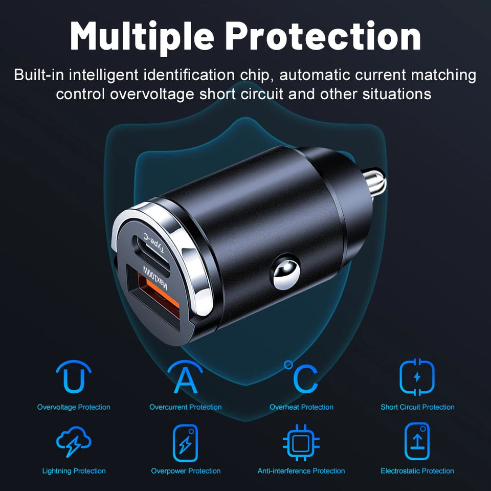 100W USB Car Charger Quick Charge Type C Car Phone Adapter For iPhone Samsung Xiaomi Huawei USB C Fast Charging Charger In Car