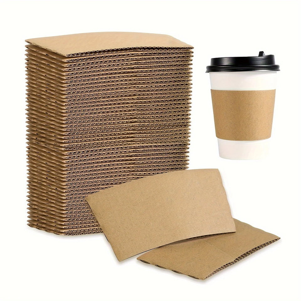 50/100pcs Kraft Paper Coffee Cup Sleeves Disposable Cup Cover Drinks Protective Cover Non-Slip  Heat Insulation Cardboard Holder
